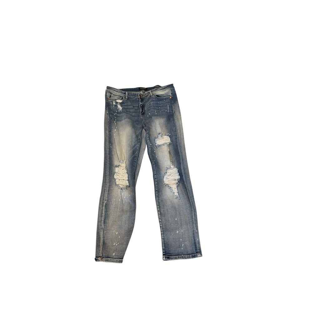 Judy Blue Boyfriend Distressed‎ Ripped Bleached Splatter Jeans Size 15/32 Medium
